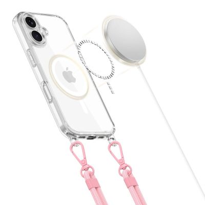 2. Tech-Protect Flexair Chain MagSafe Case for iPhone 16 - Clear + 2 Lanyards (Pink and Gray)