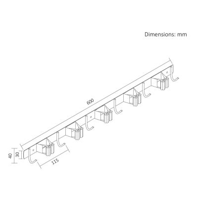 3. MACLEAN WALL ORGANIZER FOR GARDEN TOOLS AND MOPS, STEEL, WITH HOOKS, MAX LOAD 20KG, WIDTH 60CM MC-185