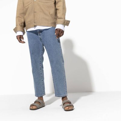 6. Birkenstock Arizona Birko-Flor Nubuck Stone Regular Wide Gray Women's/Men's Slides (0151211)