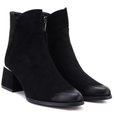 9. Women's black suede high-heeled ankle boots Potocki SZ12875