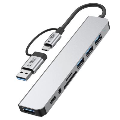 5. Tech-Protect HB06 HUB Adapter 8in1 TYPE-C + USB2.0 + USB3.0 + SD/TF + AV3.5 - gray