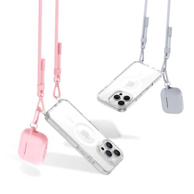 5. Tech-Protect Flexair Chain MagSafe Case for iPhone 16 Pro - Clear + 2 Lanyards (Pink and Gray)