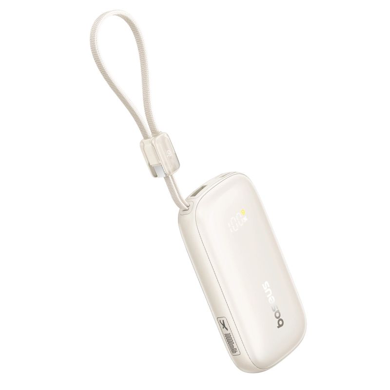 3. Baseus EnerFill FC21 Qpow 3 Ultra 10000mAh 22.5W Powerbank with attached cable lanyard - beige