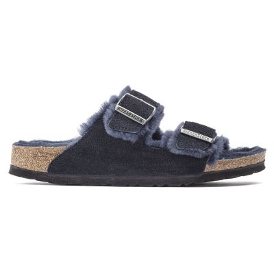 8. Birkenstock Arizona VL Shearling Midnight Suede Leather Wide Regular Slides (1020592)