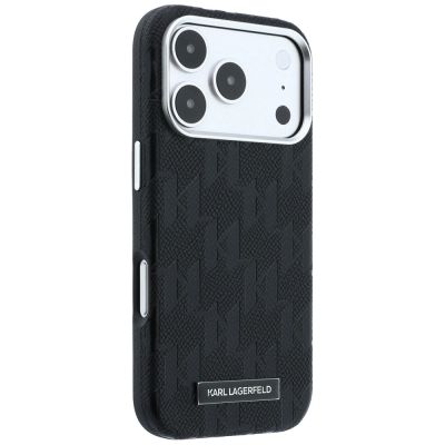4. Karl Lagerfeld Grained Mono Resin Logo MagSafe Case for iPhone 17 Pro / 18 Pro - Black