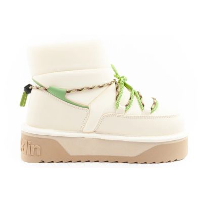 4. Women's winter snow boots D.Franklin fashionable fur insulated ankle boots beige green