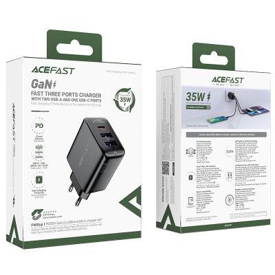 7. Acefast A57 PD 35W GaN charger 2 x USB-A + USB-C with 3 ports - black