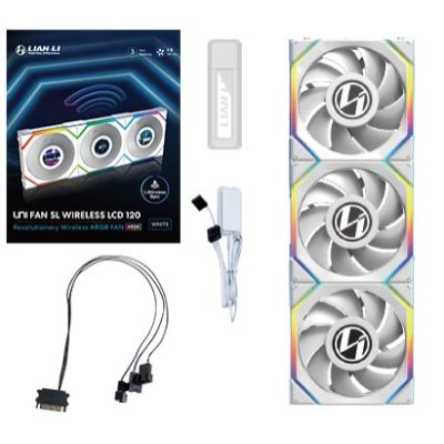 Lian Li LULI-100 UNI FAN SL LCD fan, ARGB, PWM, 3x, 120 mm, Wireless control via 2.4GHz controller, white
