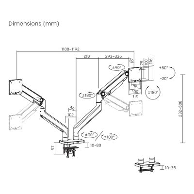 7. Digitus Dual Monitor Mount, 2x 45", 2x 20 kg