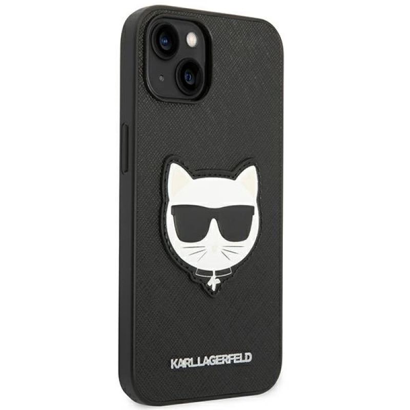 4. Karl Lagerfeld Saffiano Choupette Head Patch Case for iPhone 14 Plus - Black