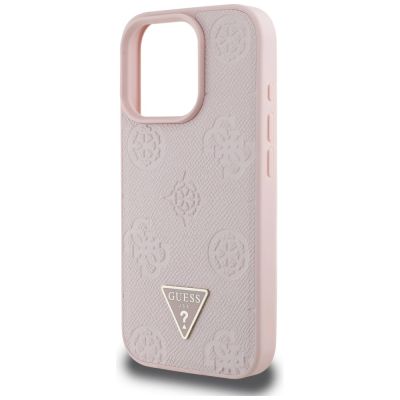 6. Guess Grained Hot Stamp Peony Triangle Logo MagSafe iPhone 16 Pro Case - Pink