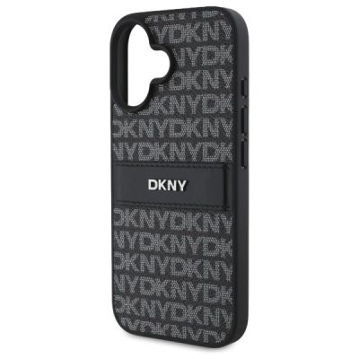 6. DKNY Texture Pattern Tonal Stripe iPhone 16 Case - Black