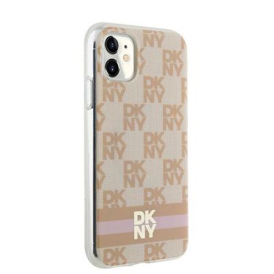 4. DKNY IML Checkered Mono Pattern & Printed Stripes MagSafe case for iPhone 11 / Xr - pink