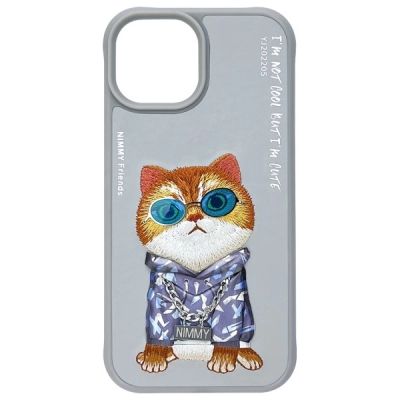 4. Nimmy Glasses Cool Cat iPhone 15 Case - Gray