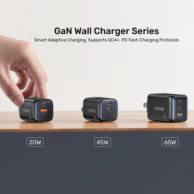 24. UNITEK 2X GAN 45W CHARGING UNIT, 2XUSB-C PD 3.0, QC, BLACK