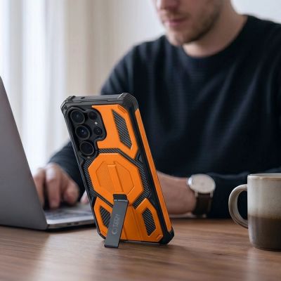 5. Tech-Protect MagBlast MagSafe Case + Tempered Glass 2-Pack for Samsung Galaxy S26 Ultra - Black and Orange