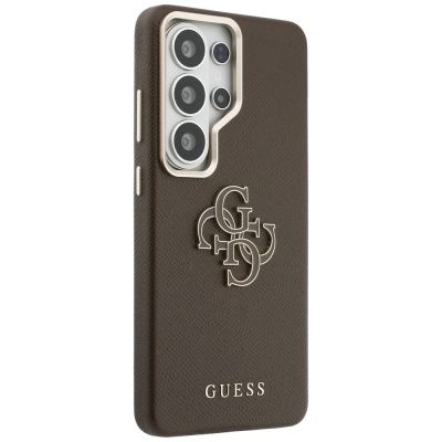 4. Guess Grained Big 4G Metal Logo Case for Samsung Galaxy S26 Ultra - Brown