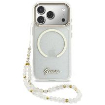 Guess IML Glitters Script Strap MagSafe Case for iPhone 17 Pro - Clear