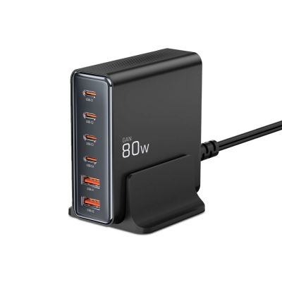 2. Tech-protect DC80W-GAN 6-PORT PD80W/QC3.0 Charging Station - Black