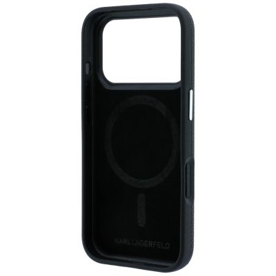 7. Karl Lagerfeld Grained Choupette Head Metal MagSafe Case for iPhone 17 Pro Max / 18 Pro Max - Black