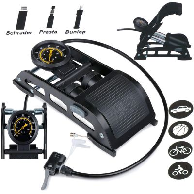 6. DUNLOP 2-PISTON FOOT PUMP WITH PRESSURE GAUGE BIKE CAR BALL