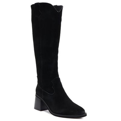 10. Women's leather cowboy boots with heels, suede, black, Vinceza 133103