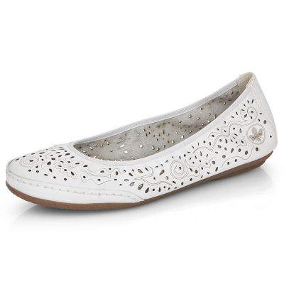 23. Rieker W RKR649 comfortable leather openwork shoes, white