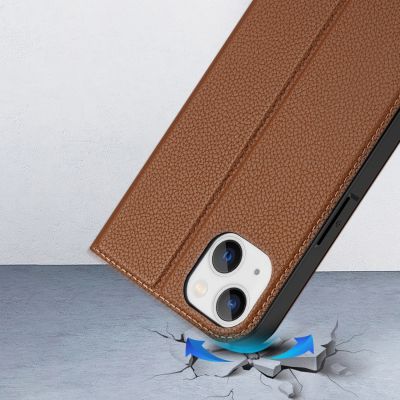 12. Dux Ducis Skin X2 case for iPhone 14 Plus case with magnetic flap brown