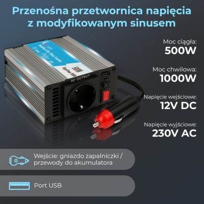 20. Extralink OPIM-500W 12V 500W Modified Sine Car Inverter