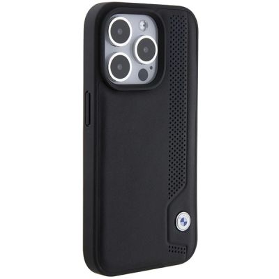 4. BMW Leather Blue Dots iPhone 15 Pro Max Case - Black
