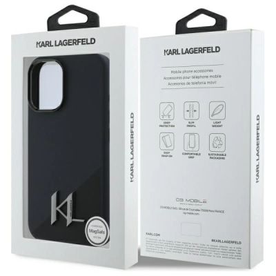8. Karl Lagerfeld Silicone Shadow Metal Initial MagSafe iPhone 16 Case - Black