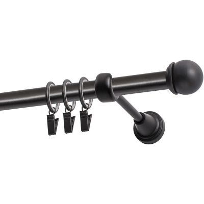 Single Curtain Rod Ø 19 mm, Black, 240 cm, MAX Finial, with Rings, KOWALSKI