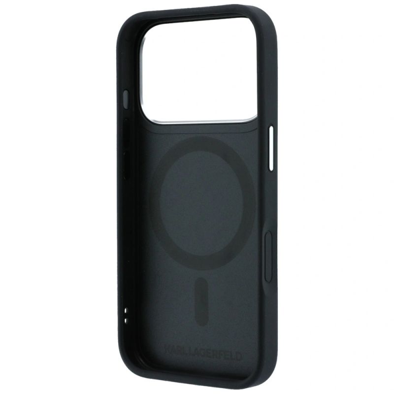 7. Karl Lagerfeld with Ring Stand 360 Karl & Choupette Heads Pin MagSafe Case for iPhone 18 Pro / 17 Pro - Black