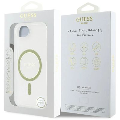 8. Guess IML Glitter Circle MagSafe iPhone 16e Case - Clear