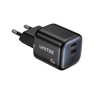 UNITEK 2X GAN 45W CHARGING UNIT, 2XUSB-C PD 3.0, QC, BLACK