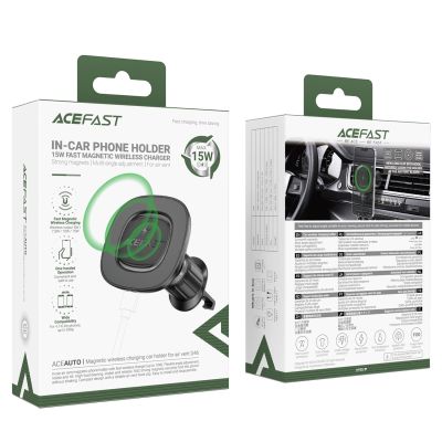 5. Acefast D46 Magnetic Air Vent Mount with Wireless Charger - Black