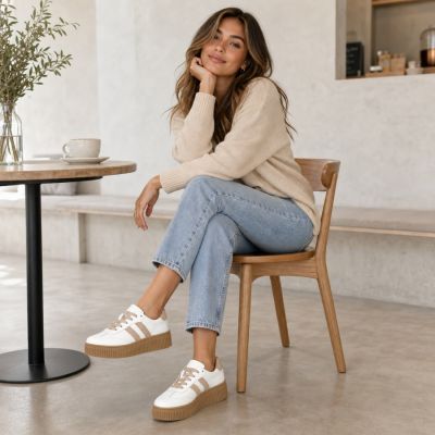 9. Women's leather suede platform shoes, white Filippo DP6776