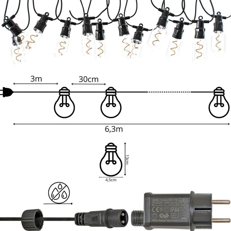 3. PARTY LIGHT OUTDOOR GARLAND 12 SPIRAL 12LED BULBS 6.3M 230V