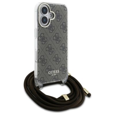 3. Guess Crossbody Cord 4G Print Case with Lanyard for iPhone 16 - Brown
