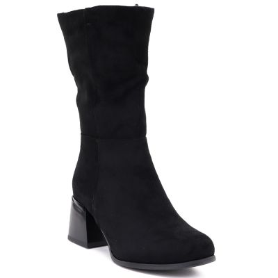 Women's short high-heeled boots in black suede Jezzi ASA269-7