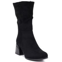 Women's short high-heeled boots in black suede Jezzi ASA269-7