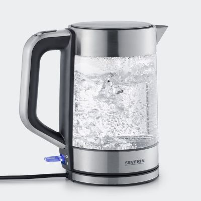2. SEVERIN ELECTRIC KETTLE GLASS AND STEEL, 1.7L, CONCEALED HEATER, STRIX CONTROLLER, CABLE RECESS, WATER INDICATOR, 2200W WK3420