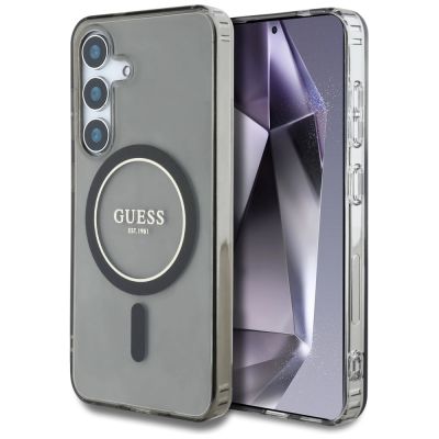 Guess Glitter Circle Classic Logo MagSafe case for Samsung Galaxy S25 black
