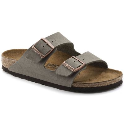 8. Birkenstock Arizona Birko-Flor Nubuck Stone Regular Wide Gray Women's/Men's Slides (0151211)