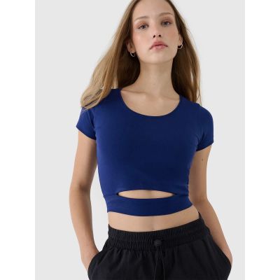 2. Women's crop top plain t-shirt 4F 4FRSS25TTSHF2695-31S