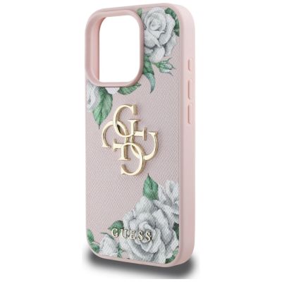 6. Guess Grained Roses Big 4G logo iPhone 16 Pro Max case - pink