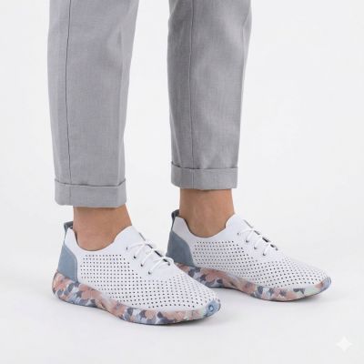 5. Women's leather openwork shoes white Artiker 58C0586