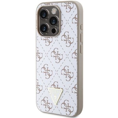 2. Guess 4G Triangle Metal Logo Case for iPhone 15 Pro - White