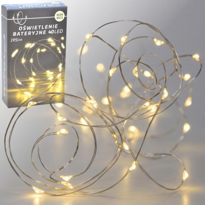 BATTERY-OPERATED WIRE STRING LIGHTS, 40 LEDS, WARM WHITE (R)