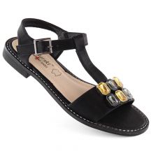 Comfortable sandals with zircons S.Barski W OLI261A, black